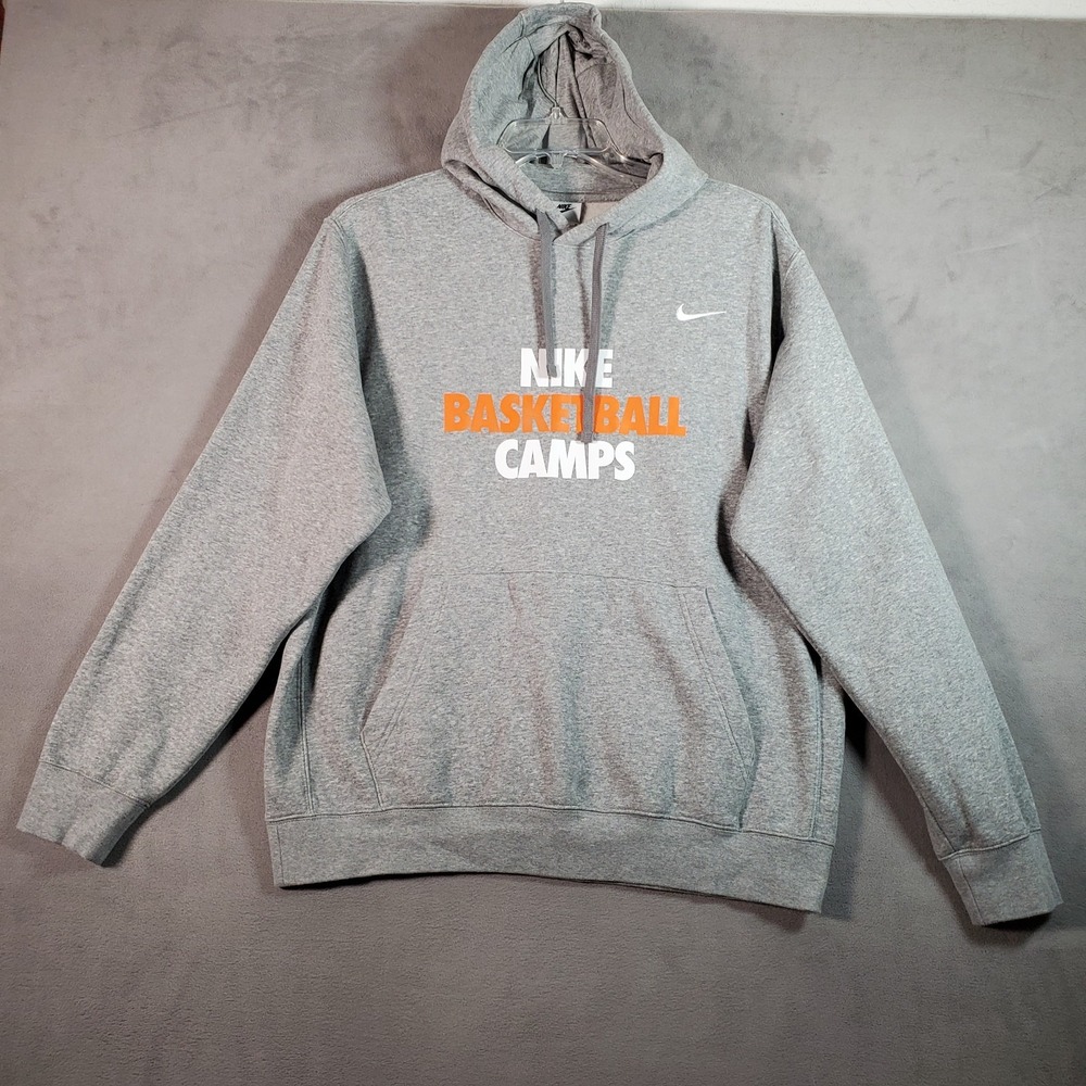 Nike Hoodie Mens M Gray Basketball Camps Swoosh Logo Club Fleece Pullover Active